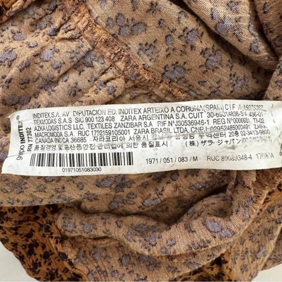 Zara Blouse Tiered Animal Print Long Sleeve Gauze Crepe Lightweight Neutral Sz M - Picture 8 of 16